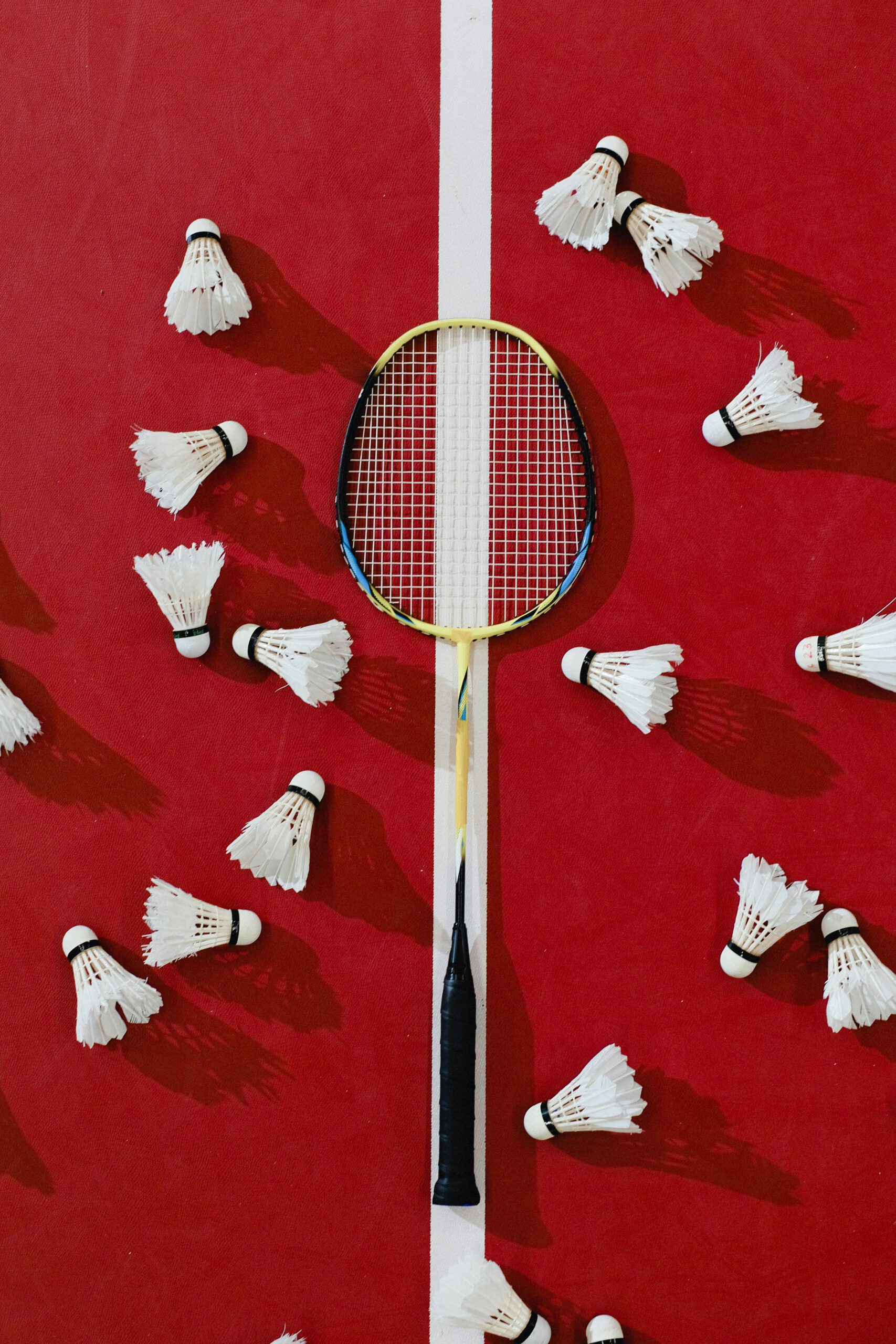 Volants sur le terrain de badminton